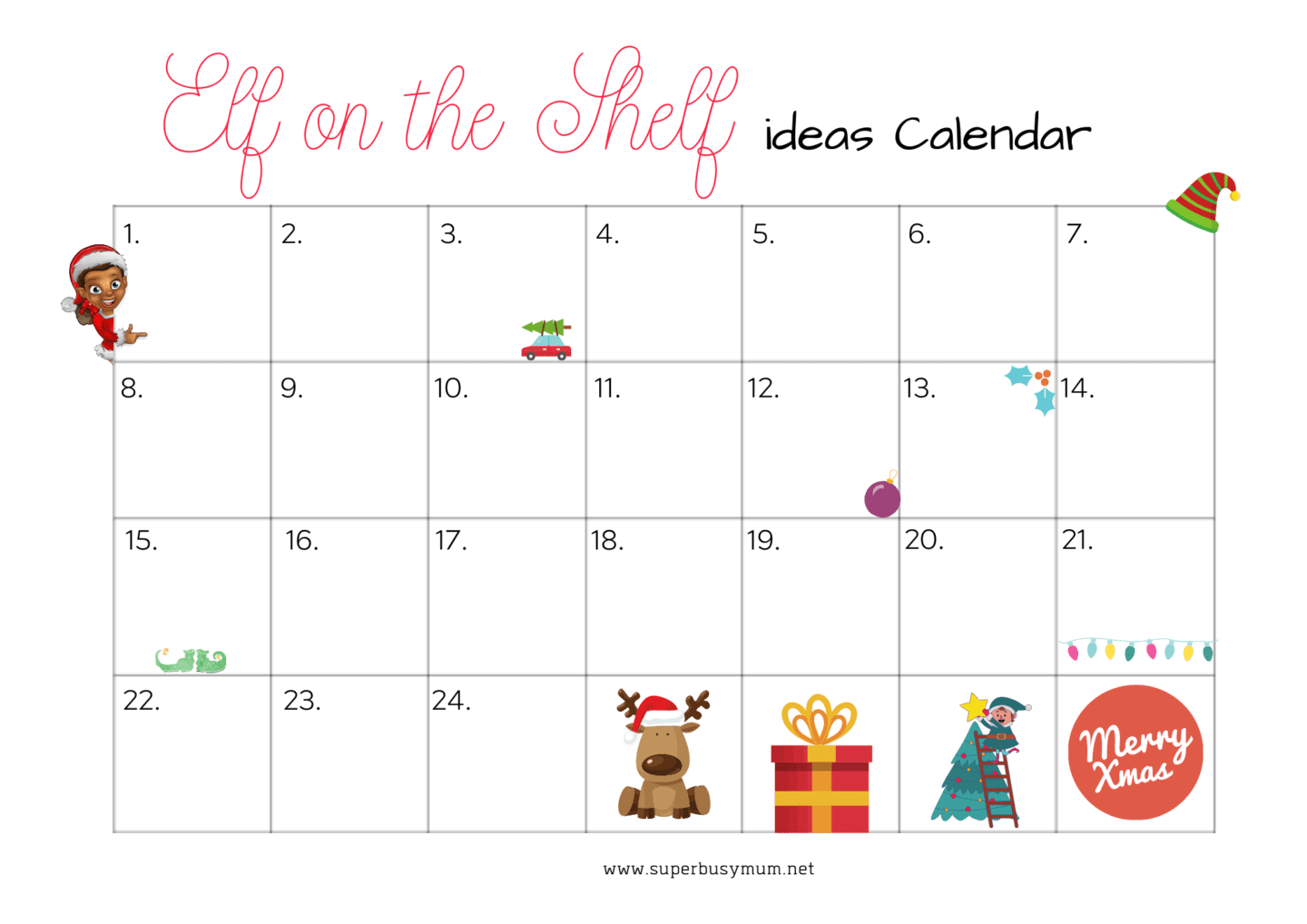 Elf On The Shelf Calendar 2022 Free Elf On The Shelf Calendar Printable - Super Busy Mum - Northern Irish  Blogger